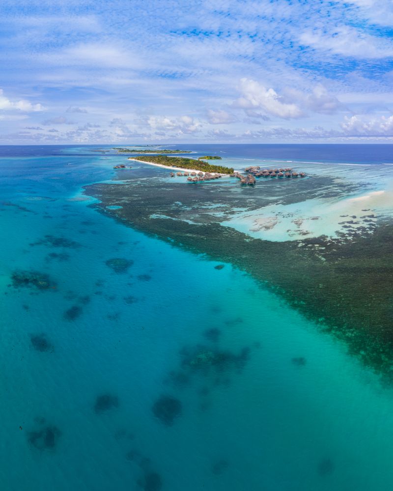 Aerial view of an island resort