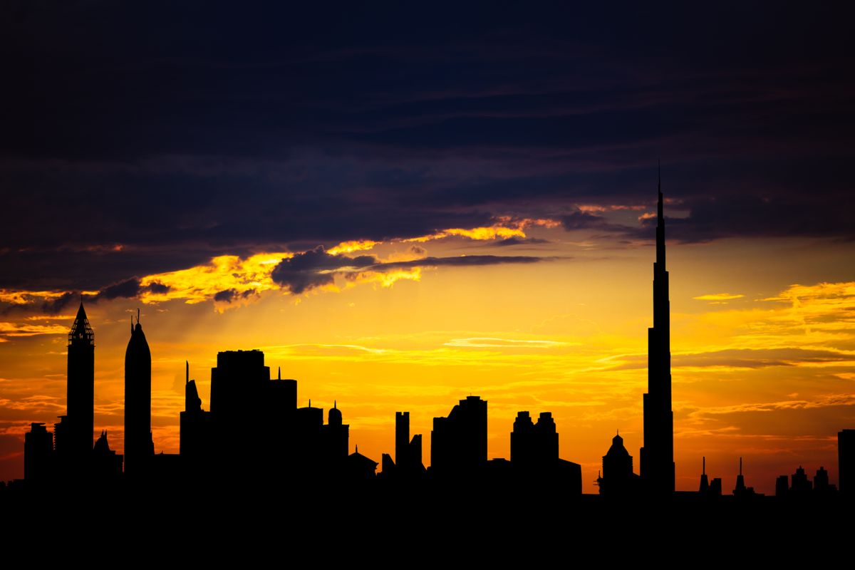 Dubai skyline at sunset