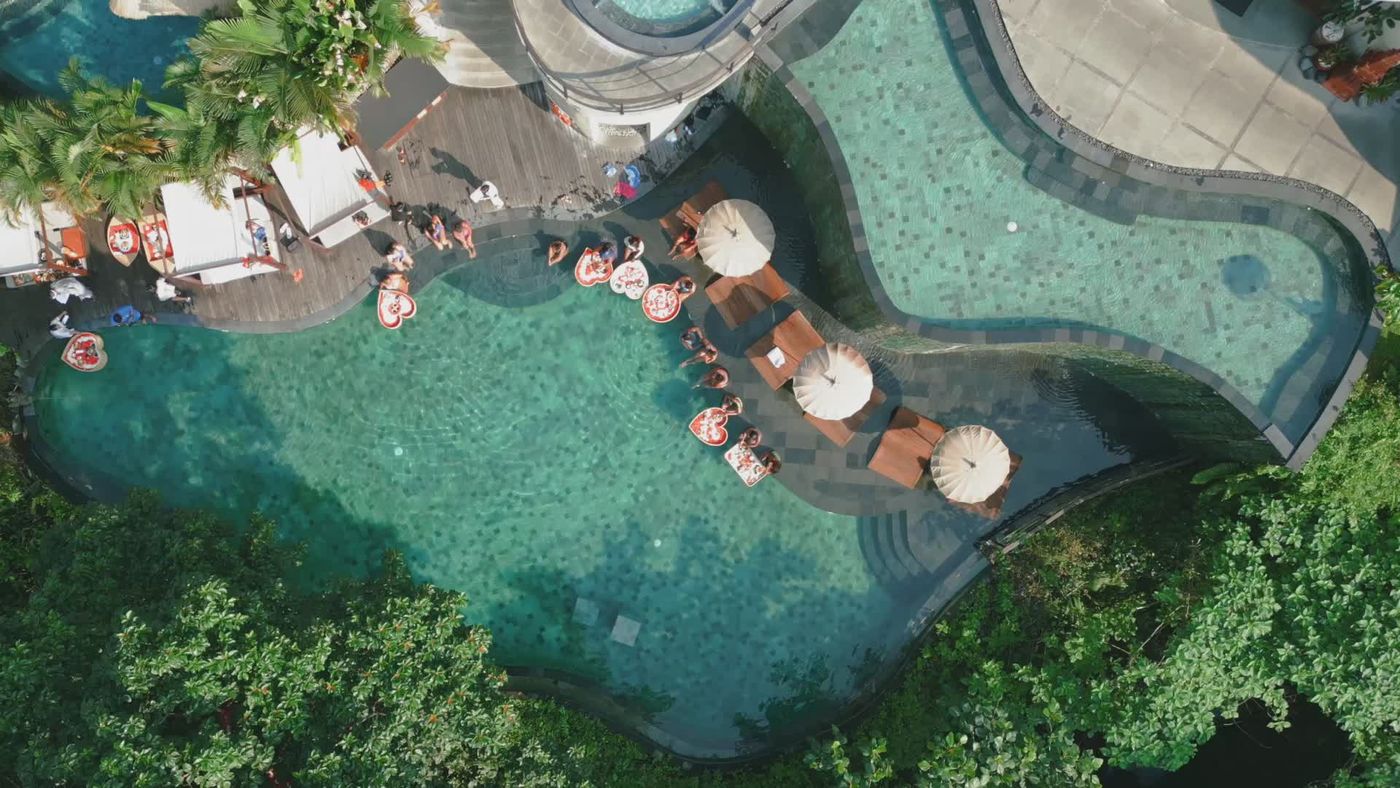 Aerial view of a resort pool